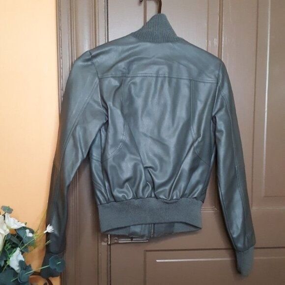 Women's Grey Faux Leather Bomber Jacket size S Miss London - Picture 3 of 11
